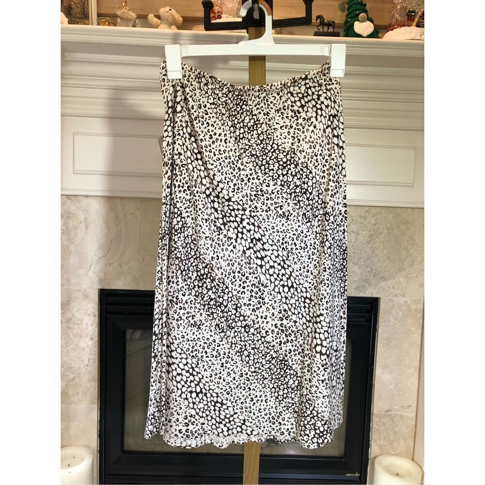 Pursuits Ltd. Women’s Brown and Cream Leopard Print Knee Length Silk Skirt Size